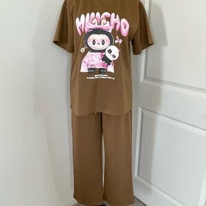 Brown Kids Pajamas with Pink Graphic